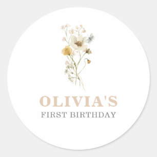 Wildblumen Eleganter Boho-Garten Erste Geburtstag Runder Aufkleber
