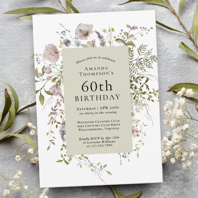 Wildblumen Eleganter Botanischer 60. Geburtstag Einladung (Von Creator hochgeladen)