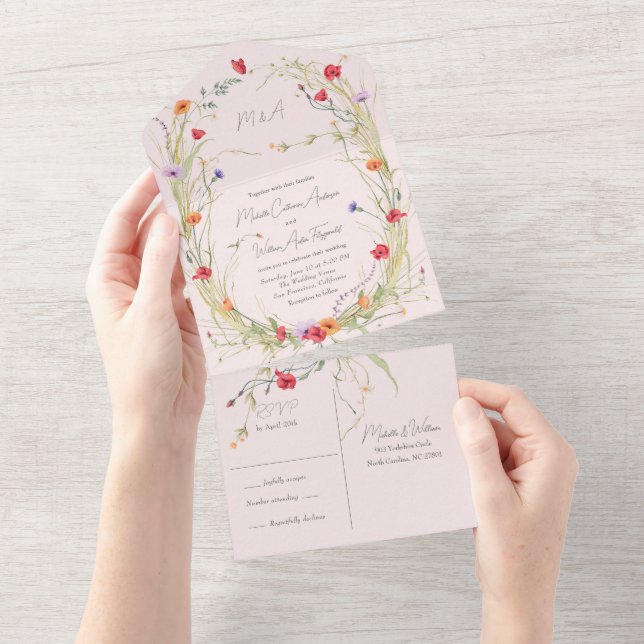 Wildblumen eleganter botanischer Garten All In One Einladung (Abreißen)