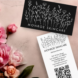 Wildblumen Eleganter Line Art Chic Custom QR Code Visitenkarte