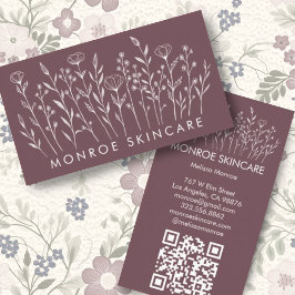 Wildblumen Eleganter Line Art Chic Custom QR Code Visitenkarte