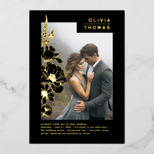 Wildblumen Elegantes romantisches Black Wedding Fo Folieneinladung