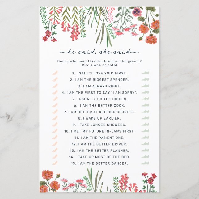 Wildblumen Er sagte, sie habe Brautparty (Vorderseite)