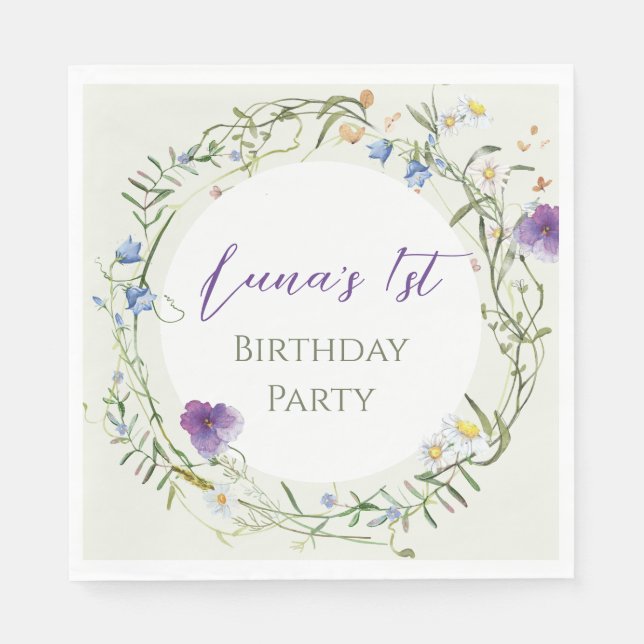 Wildblumen Erster Geburtstag Serviette (Vorderseite)