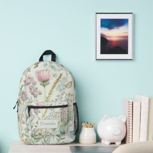 Wildblumen Eukalyptus Monogramm Name Initialen Bedruckter Rucksack