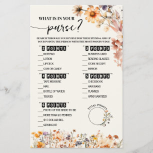 Wildblumen fallen Was in Purse Shower Game Card is Flyer