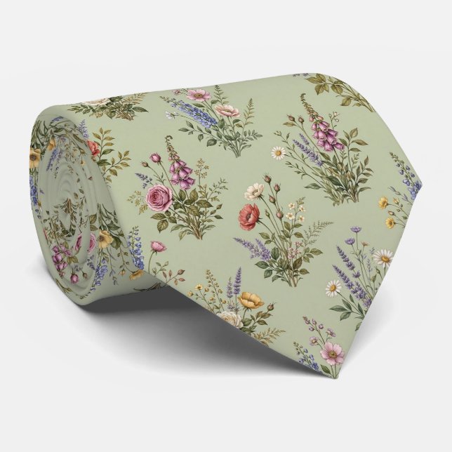 Wildblumen Faux-Seide | Englischer Garten Gentlema Krawatte (Gerollt)