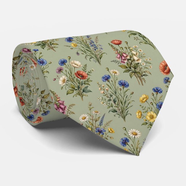 Wildblumen Faux-Seide | Englischer Garten Gentlema Krawatte (Gerollt)