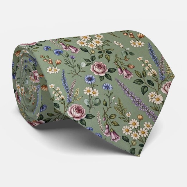Wildblumen Faux-Seide | Englischer Garten Gentlema Krawatte (Gerollt)