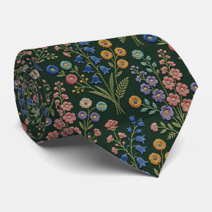 Wildblumen Faux-Seide Vintage-Stickerei-Stil Krawatte
