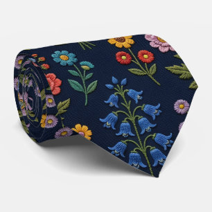 Wildblumen Faux-Seide Vintage-Stickerei-Stil Krawatte