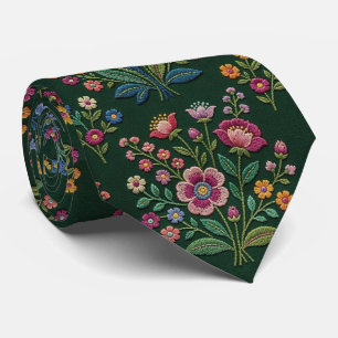 Wildblumen Faux-Seide Vintage-Stickerei-Stil Krawatte