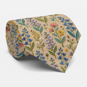 Wildblumen Faux-Seide Vintage-Stickerei-Stil Krawatte
