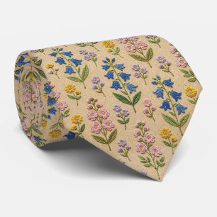 Wildblumen Faux-Seide Vintage-Stickerei-Stil Krawatte
