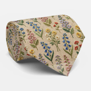 Wildblumen Faux-Seide Vintage-Stickerei-Stil Krawatte