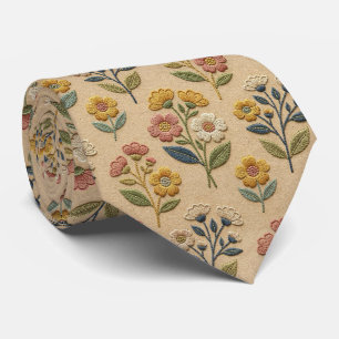Wildblumen Faux-Seide Vintage-Stickerei-Stil Krawatte