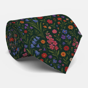 Wildblumen Faux-Seide   Vintage-Stickerei-Stil  Krawatte