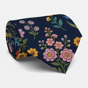 Wildblumen Faux-Seide Vintage-Stickerei-Stil Krawatte