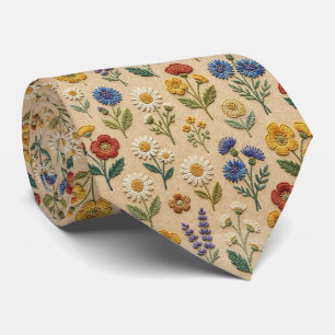 Wildblumen Faux-Seide Vintage-Stickerei-Stil Krawatte