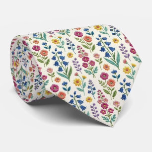 Wildblumen Faux-Seide   Vintage-Stickerei-Stil  Krawatte