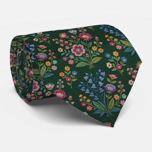 Wildblumen Faux-Seide Vintage-Stickerei-Stil Krawatte
