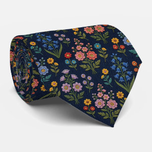 Wildblumen Faux-Seide Vintage-Stickerei-Stil Krawatte