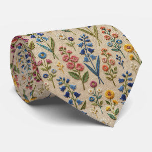 Wildblumen Faux-Seide Vintage-Stickerei-Stil Krawatte
