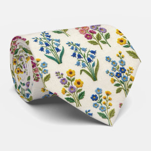 Wildblumen Faux-Seide Vintage-Stickerei-Stil Krawatte