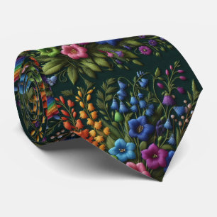 Wildblumen Faux-Seide Vintage-Stickerei-Stil Krawatte