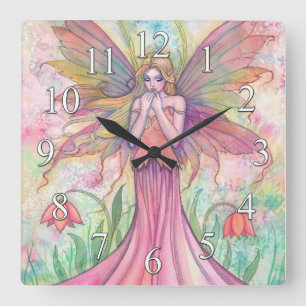Wildblumen-Fee-Fantasie-Kunst-Wanduhr Quadratische Wanduhr