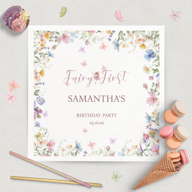 Wildblumen-Feengarten 1. Geburtstagsfeier Serviette (Wildflower Fairy Garden 1st Birthday Party Napkins)