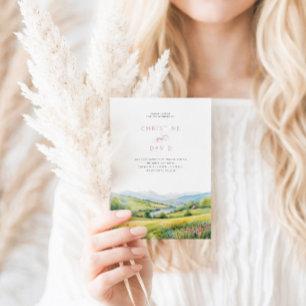 Wildblumen Feld und Berge Rustikale Hochzeit Einladung