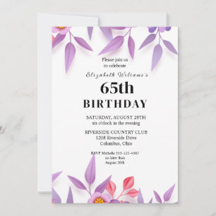 Wildblumen Feminine 65. Geburtstagsparty Delikat Einladung
