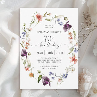 Wildblumen Feminine Floral 70. Geburtstagsparty Einladung