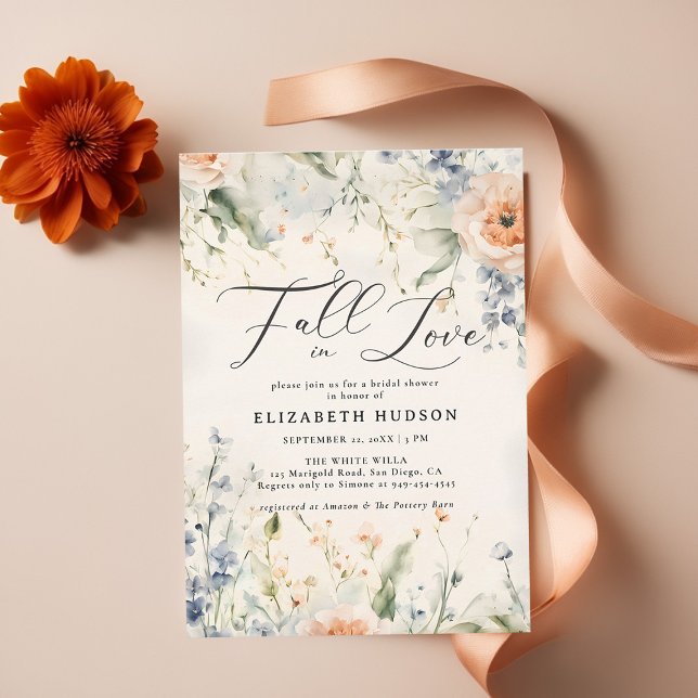 Wildblumen Fête Romantic Fall Brautparty Einladung (fall bridal shower invitations wildflowers garden romantic watercolor elegant casual chic)