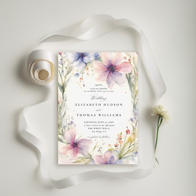Wildblumen Fête Romantische Hochzeit Einladung (wildflower wedding theme invitation watercolor happy garden modern classic elegant spring summer)