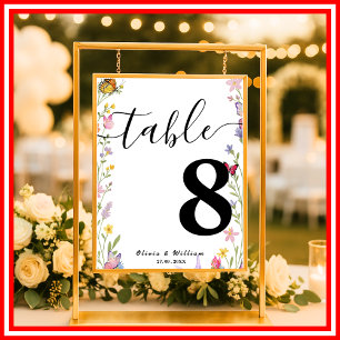 Wildblumen Floral Boho Hochzeitstisch Nummer Poster