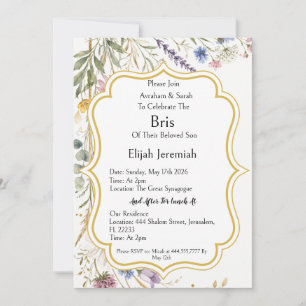 Wildblumen Floral Botanisch, Brit Mila Jüdisch Einladung