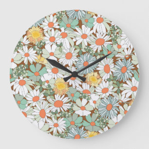 Wildblumen floral, vintage nahtloses Muster. Große Wanduhr