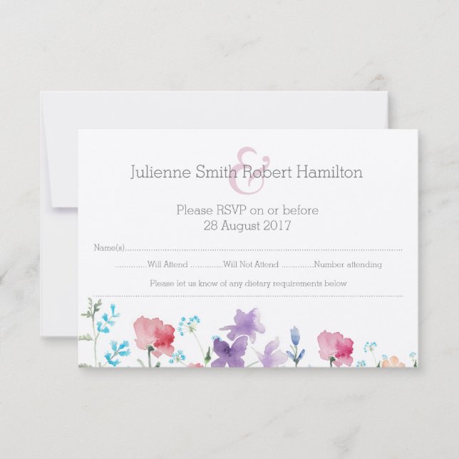 Wildblumen Floral Watercolor Wedding RSVP Card Karte (Vorderseite)