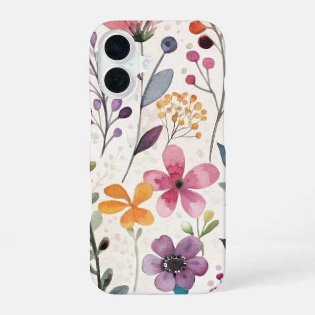 Wildblumen Floral Whimsisches Muster iPhone 16 Hülle (Rückseite)