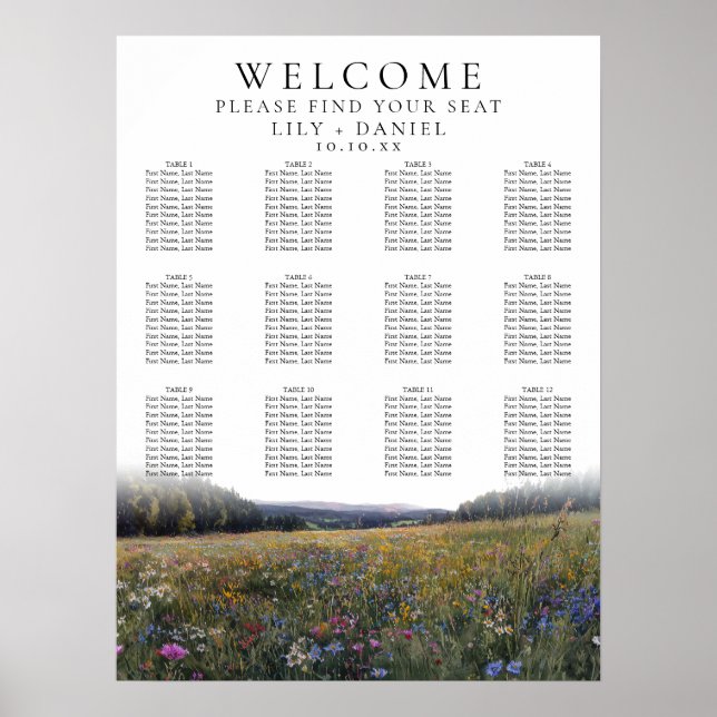 Wildblumen Florale Hochzeit Sitzordnung Poster (Vorne)