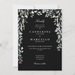 Wildblumen Florale Schwarz-Weiße Hochzeit Einladung