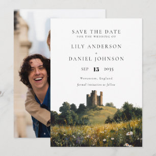Wildblumen Floraler Burgfoto Hochzeit Save The Date