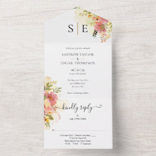 Wildblumen Florales Monogramm Hochzeit All In One Einladung
