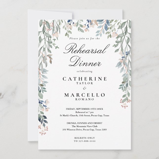 Wildblumen Florenz Elegante Probe Abendessen Einladung (Vorderseite)