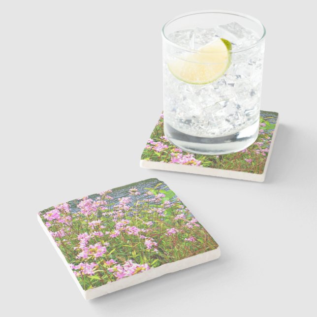 Wildblumen, Fluss, Rosa, Blumen Steinuntersetzer (Seitenansicht)