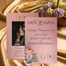 Wildblumen, Foto & Blatt-Monogramm - Roségold Save The Date