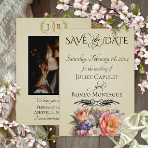 Wildblumen, Foto- und Blatt-Monogramm - Weizen Save The Date
