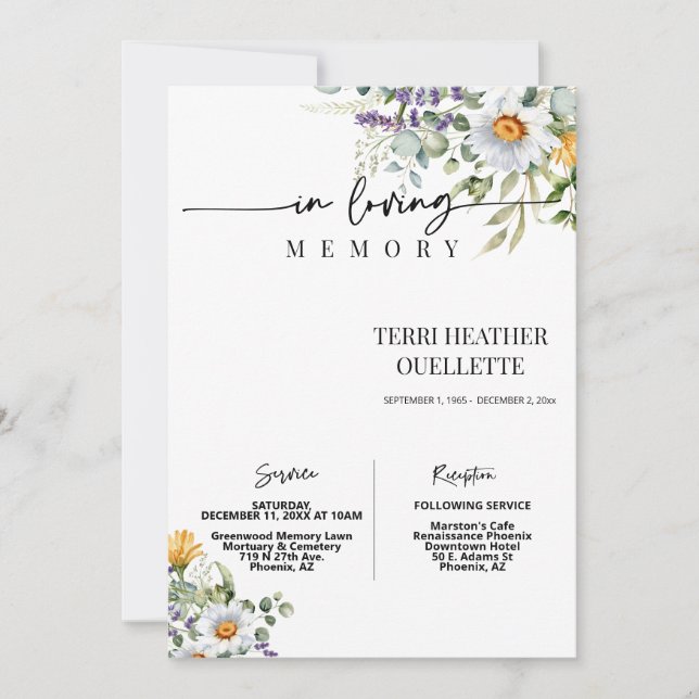 Wildblumen Foto zur Beerdigung Einladung (Vorderseite)